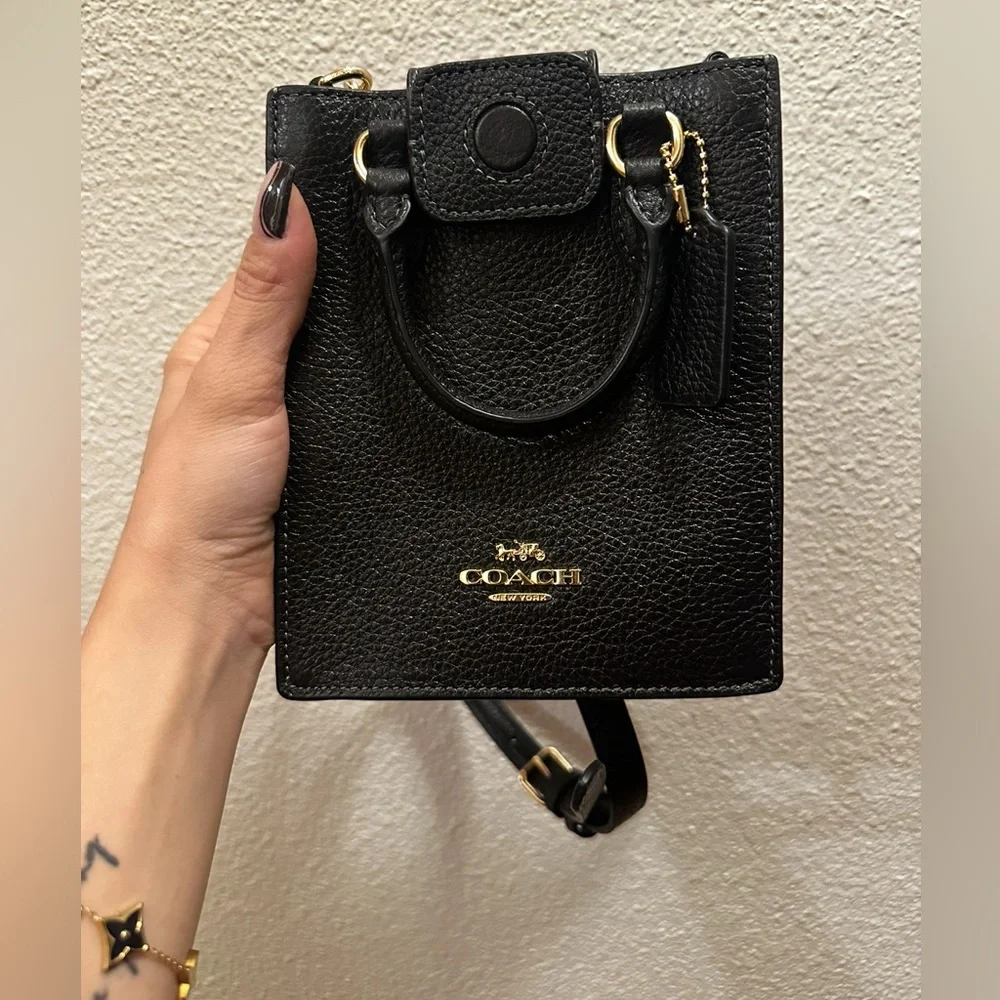 Coach Black Pebbled Leather Mini Crossbody Bag, NWT - Picture 2 of 3